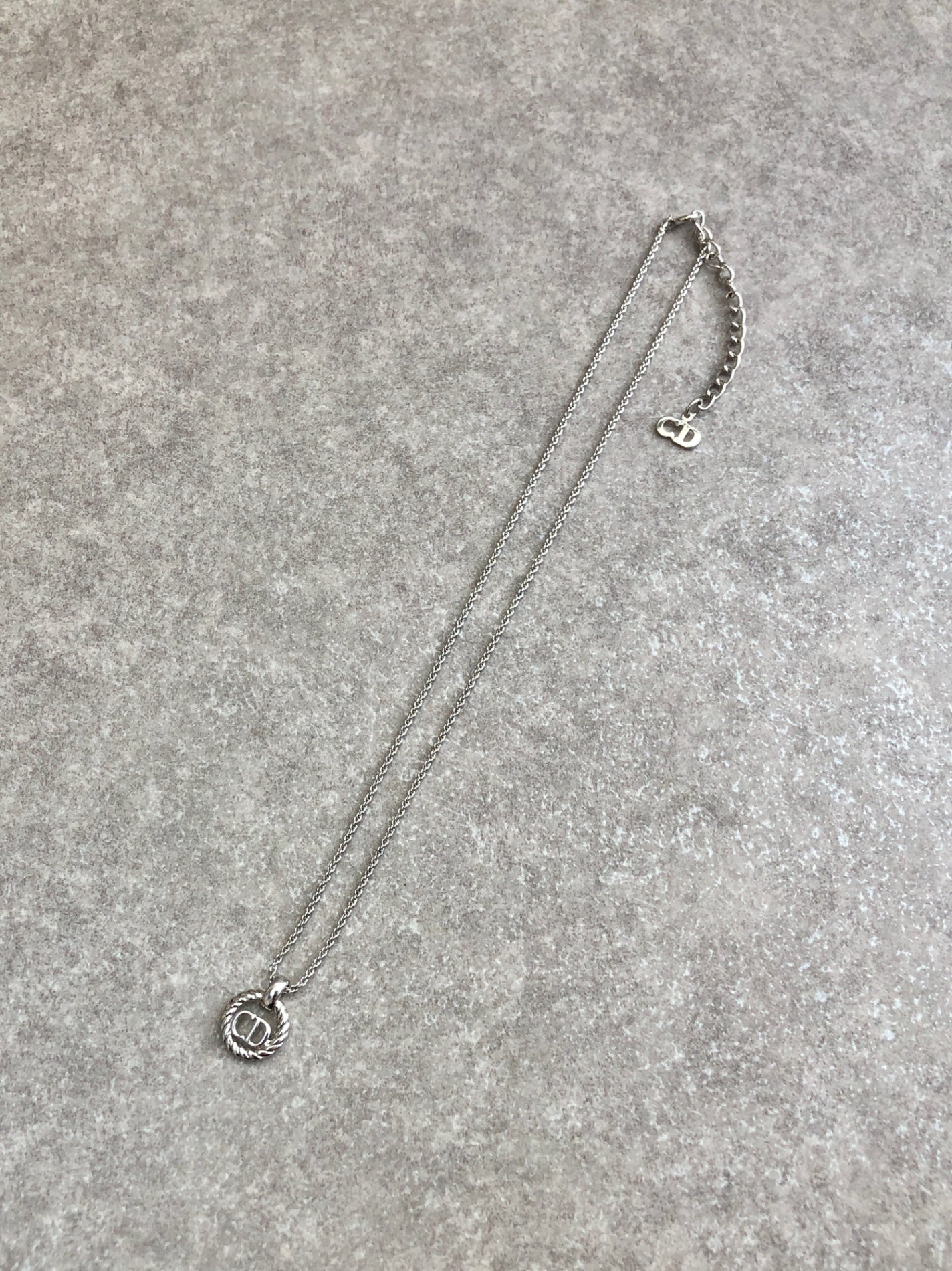 Christian Dior CD Logo Necklace Silver Vintage pshihx