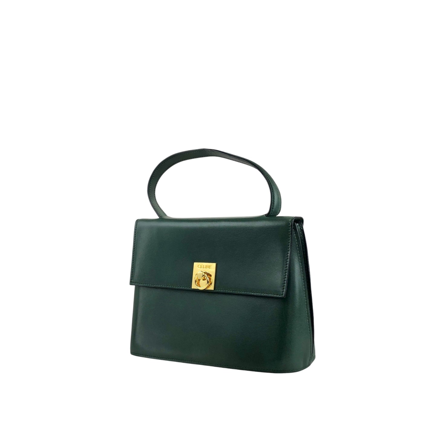 CELINE Gancini Handbag Dark Green Vintage sxajh2
