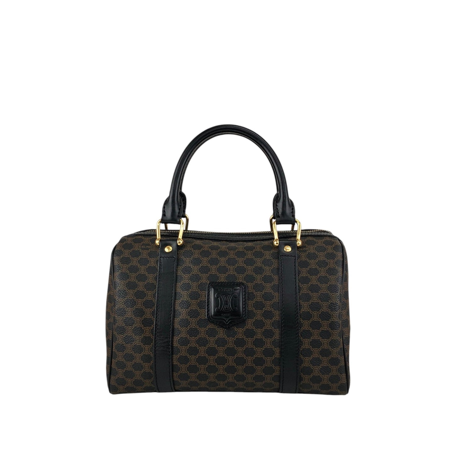 CELINE Macadam Blason Small Boston bag Handbag Black Vintage 5whgfy