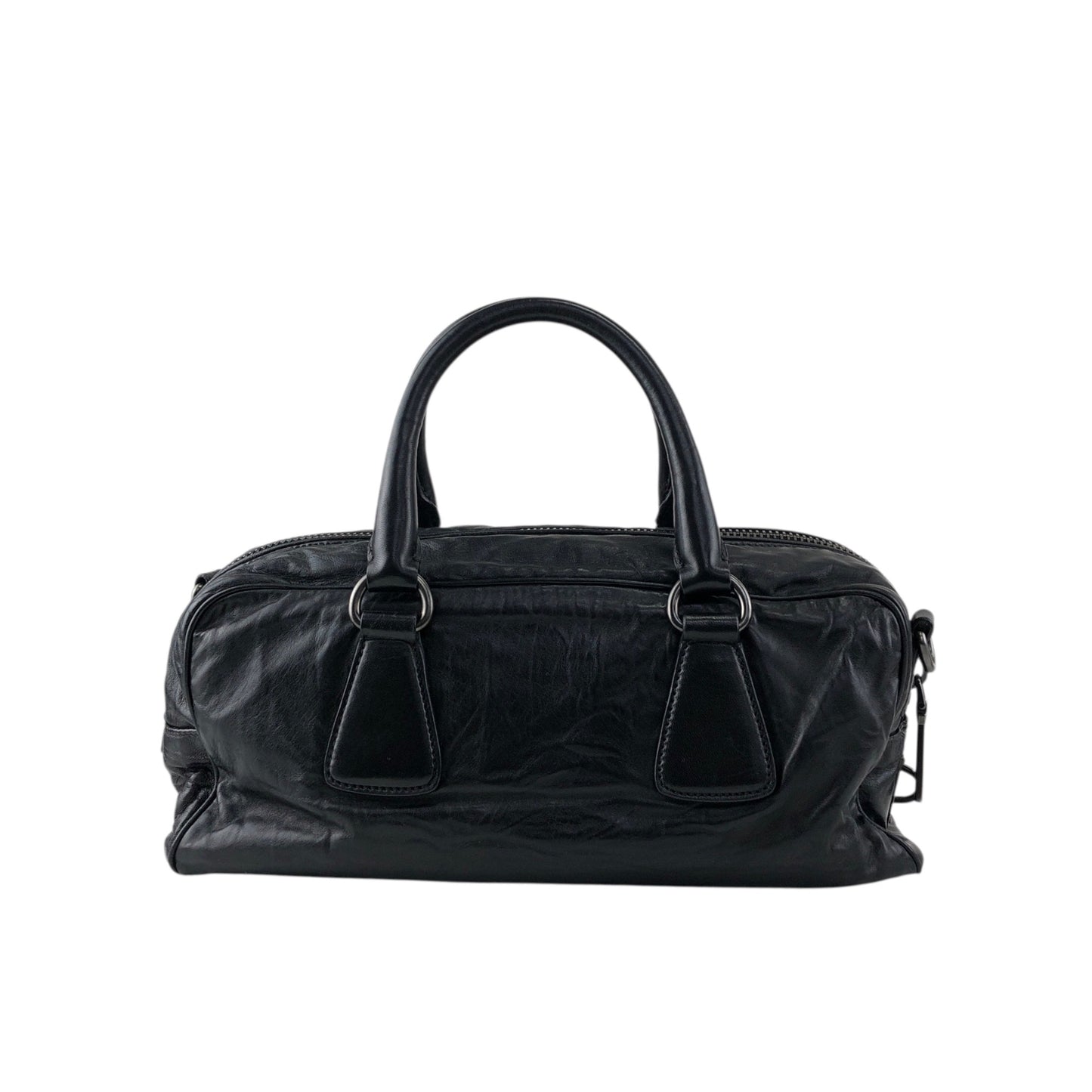 PRADA Logo Handbag Boston bag Black Vintage 2ces57