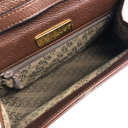 Yves Saint Laurent YSL Logo Leather Round Shoulder bag Brown Vintage b735mp