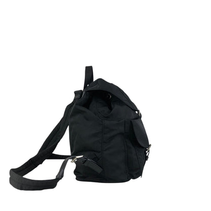 PRADA Tessuto Triangle Logo Front Buckle Double Pocket Backpack Black Vintage 5kjjr2