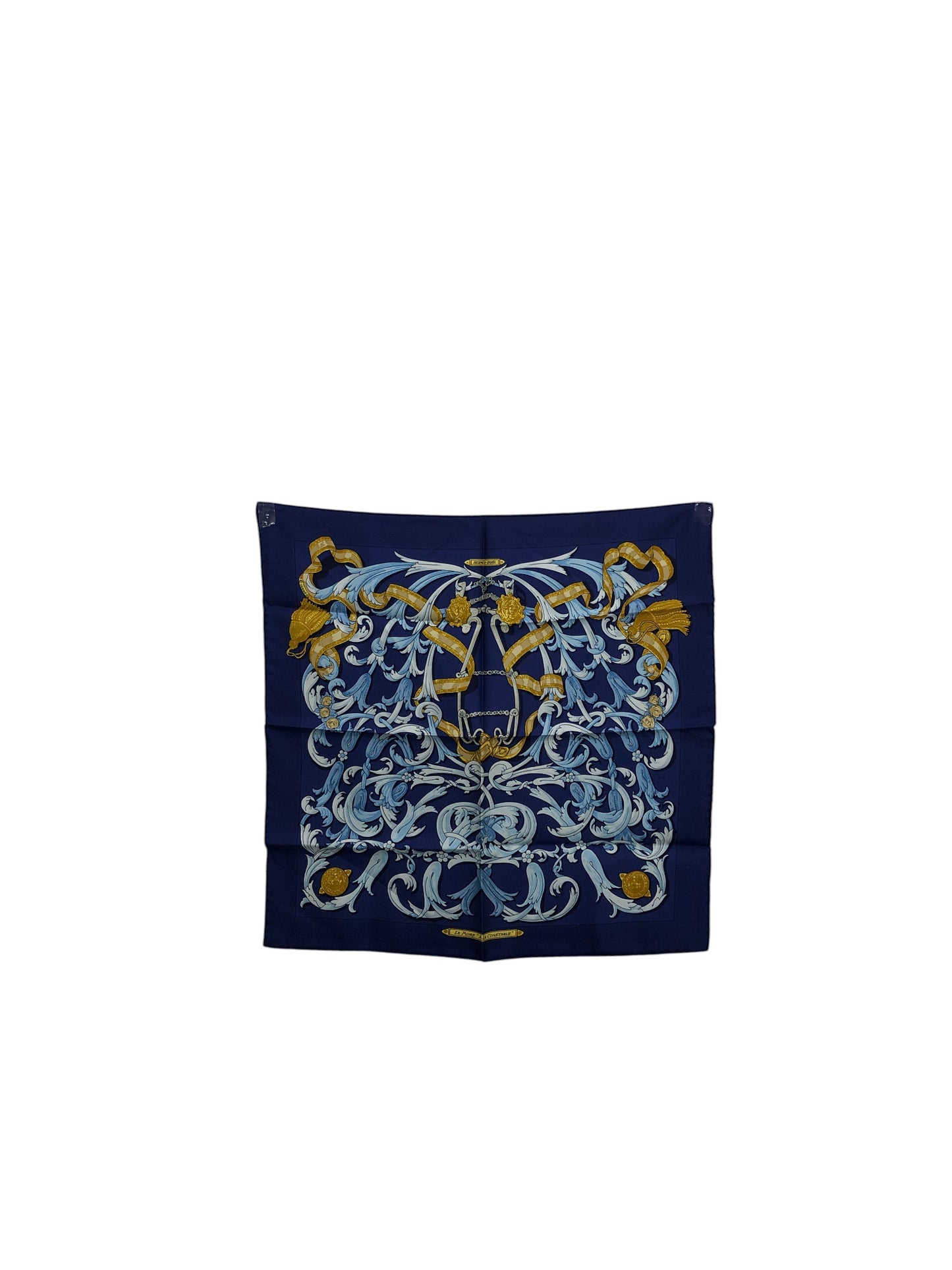 HERMES SILK Scarf Navy×Gold Le Mors à la Conetable Vintage gxjjt2