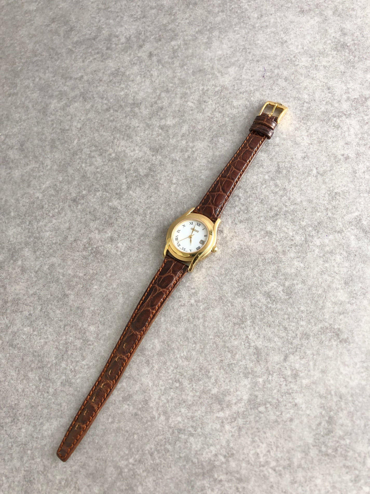 GUCCI Logo Quartz Watch Brown Vintage 42gi68