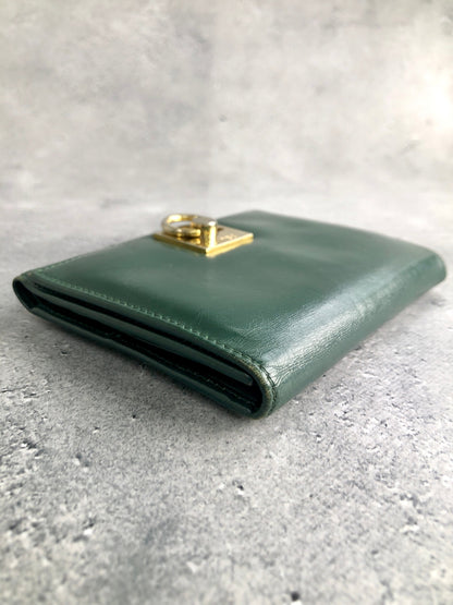 CELINE Gancini Trifold Wallet Green Vintage 4cifcs