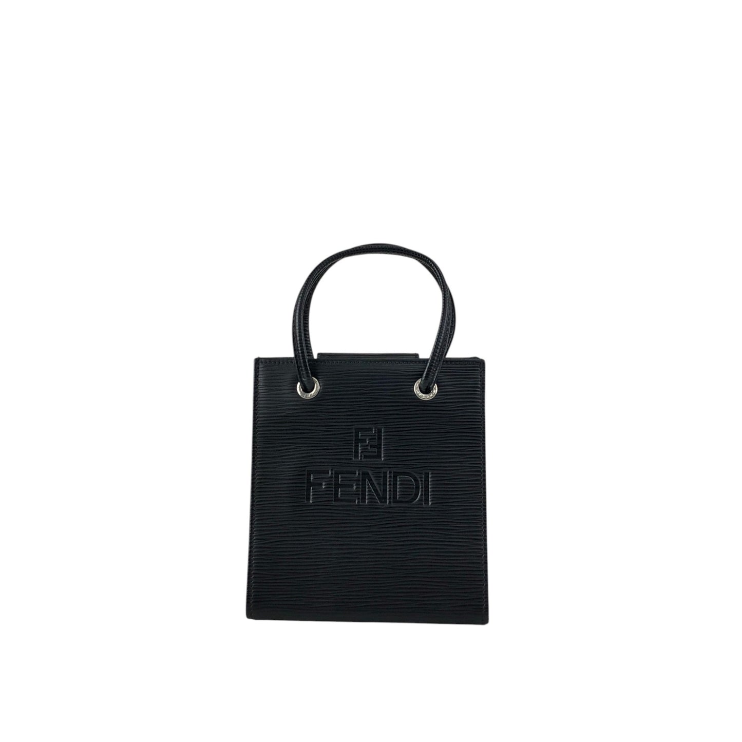 FENDI Logo Embossed Small Handle Black Vintage p2sp67