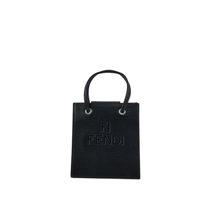 FENDI Logo Embossed Small Handle Black Vintage p2sp67
