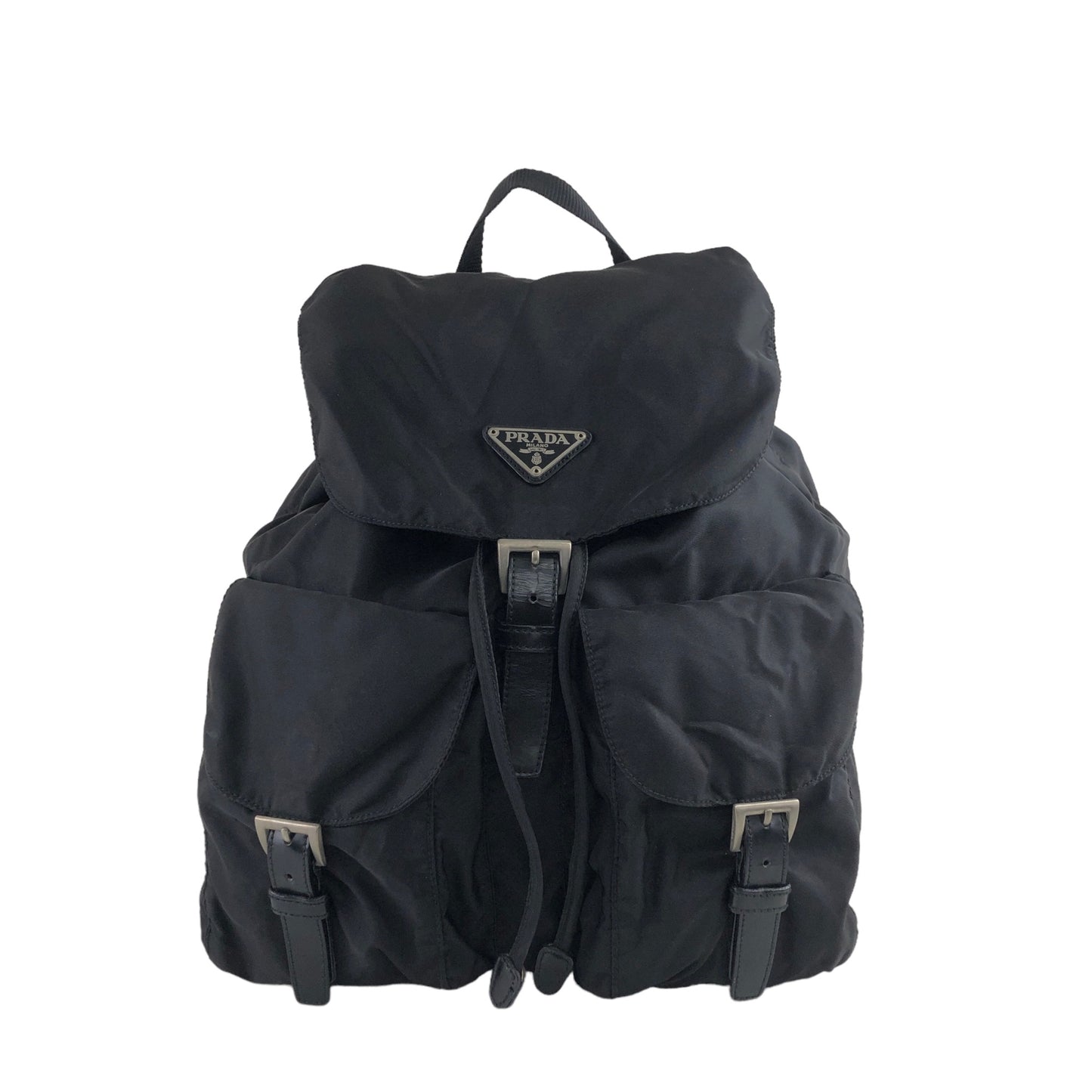 PRADA Triangle Logo Double Pocket Nylon Backpack Black Vintage mwb7bb