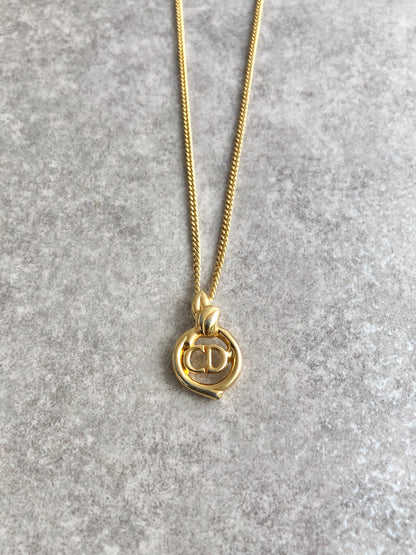Christian Dior CD Logo Necklace Gold Vintage m7fwud