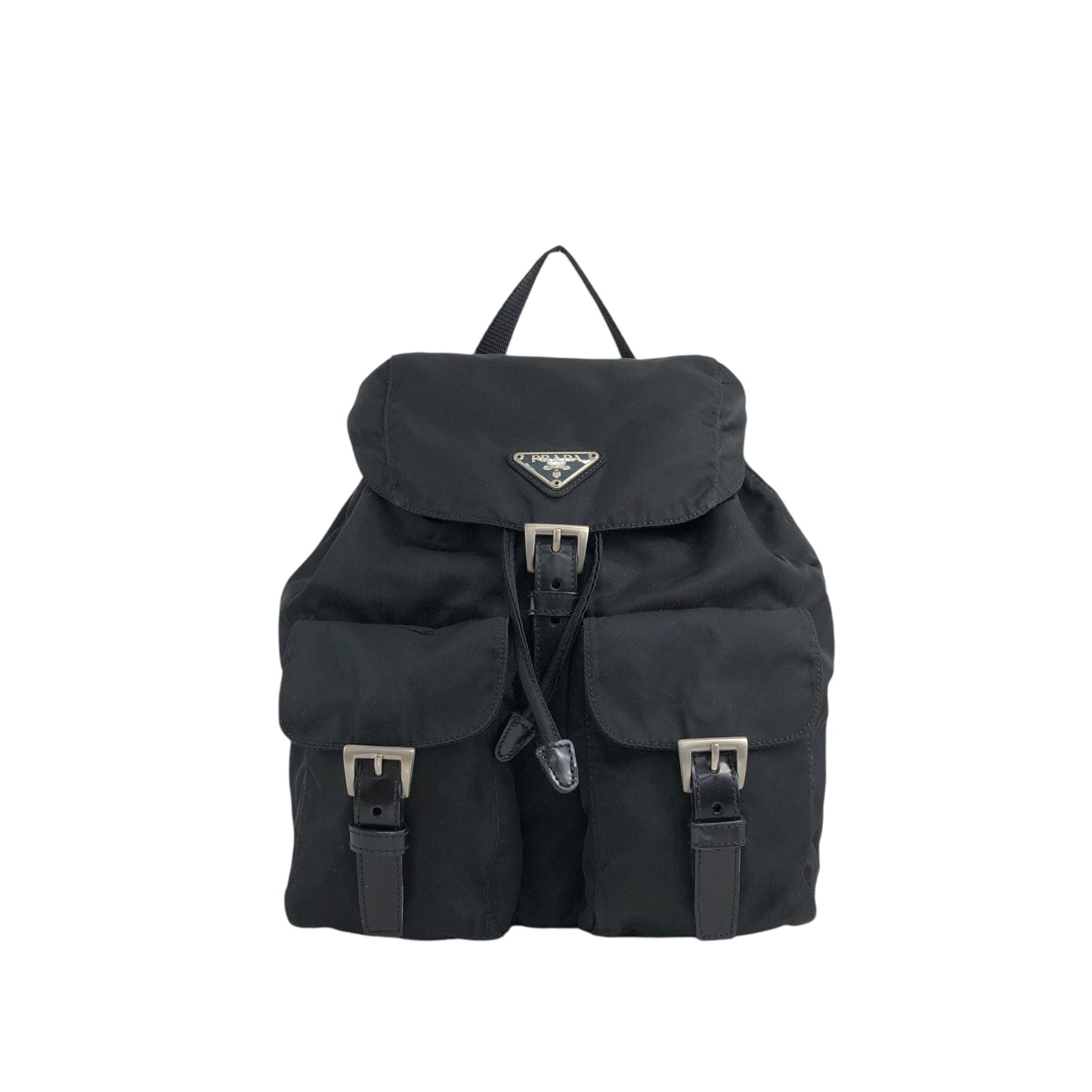 PRADA Triangle Logo Double Pocket Backpack Black Vintage hbs63x