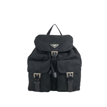 PRADA Triangle Logo Double Pocket Backpack Black Vintage hbs63x