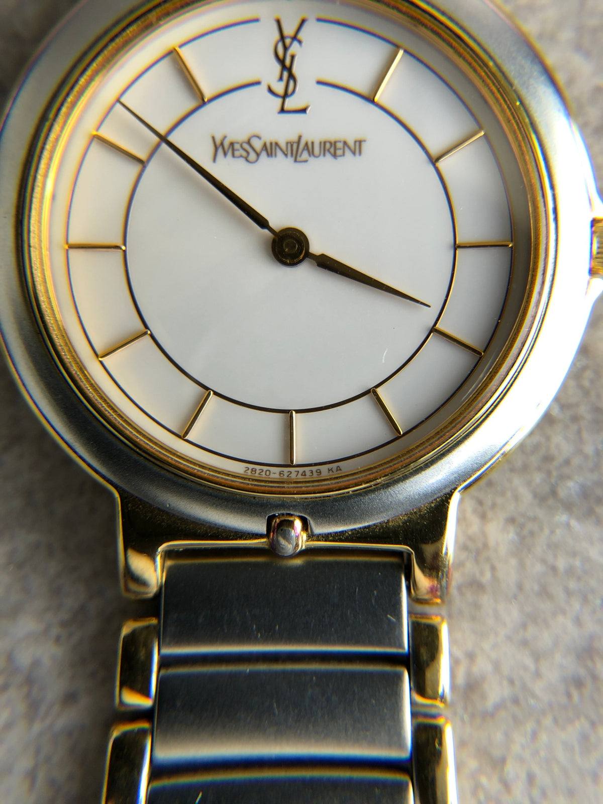 Yves Saint Laurent YSL Logo Quartz Watch Silver×Gold 2823-268440 Yo Vintage zdikrb