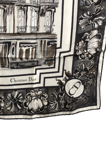 Christian Dior Silk Scarf Black×White Vintage 2dn4gf