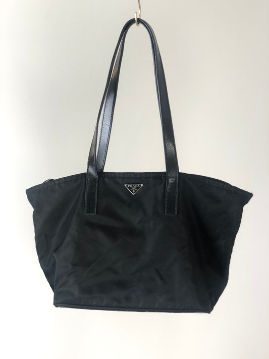 PRADA Triangle Logo Nylon Handbag Totebag Black Vintage tk5j6b