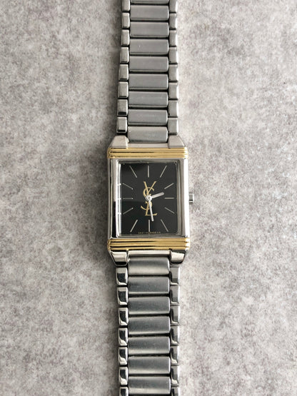 Yves Saint Laurent YSL Logo Quartz Watch Silver×Gold 5421-Ｈ0473 Vintage kdkjck