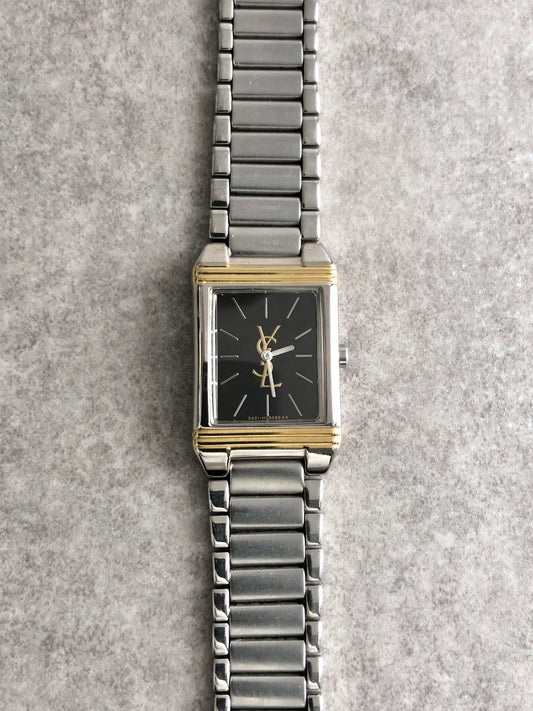 Yves Saint Laurent YSL Logo Quartz Watch Silver×Gold 5421-Ｈ0473 Vintage kdkjck