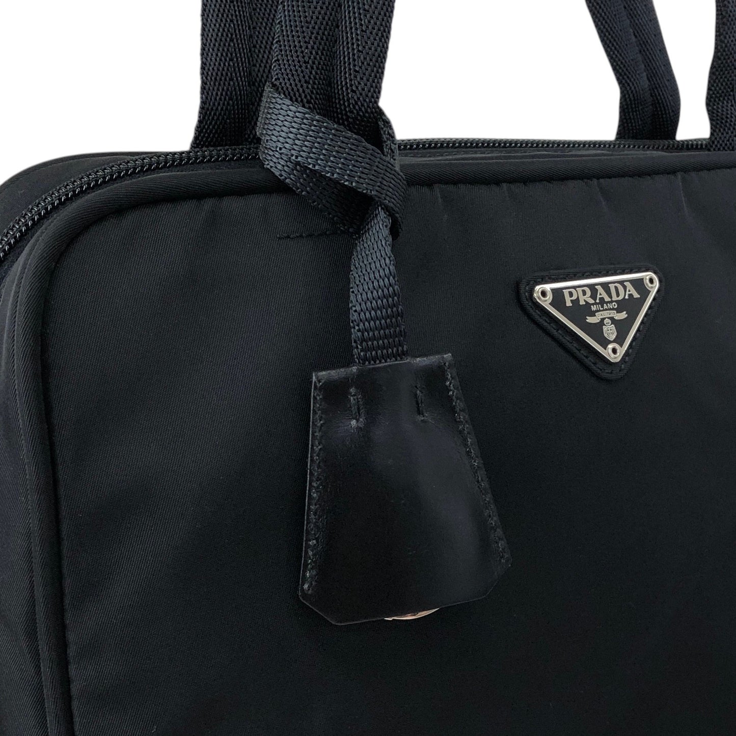 PRADA Tessuto Triangle Logo Padlock Handbag Black Vintage u7mkdg