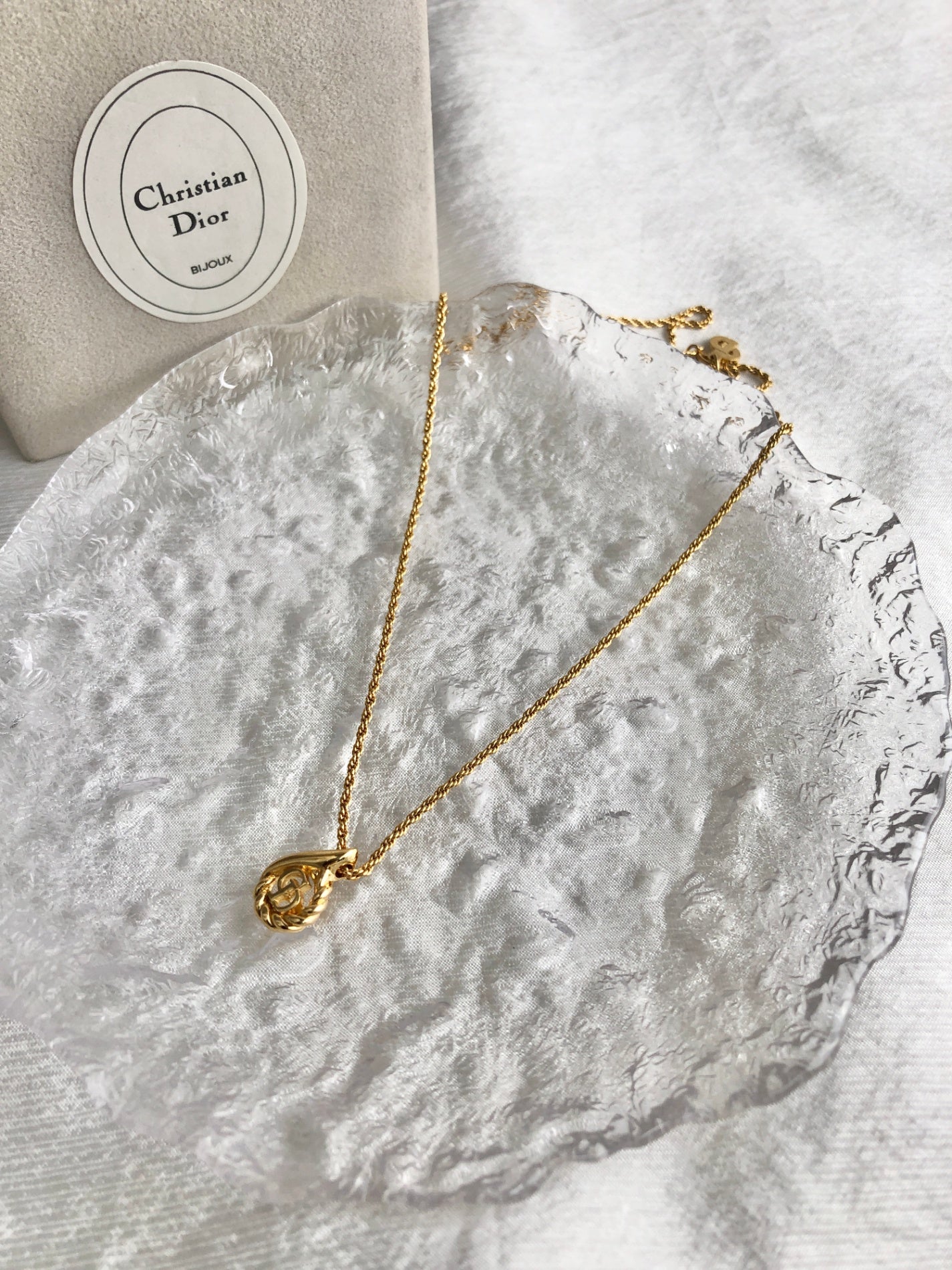 Christian Dior CD Logo Necklace Gold Vintage vsyn5t