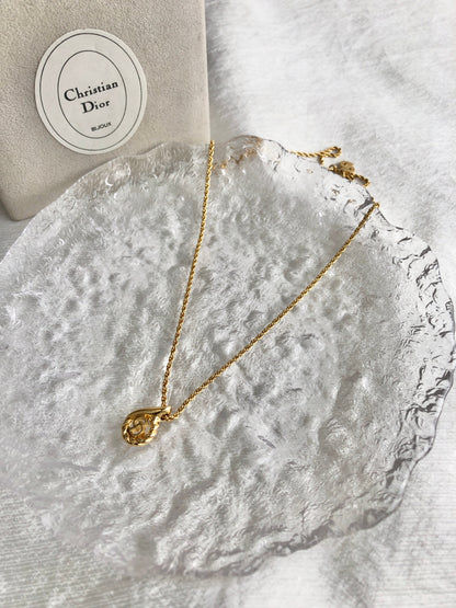 Christian Dior CD Logo Necklace Gold Vintage vsyn5t