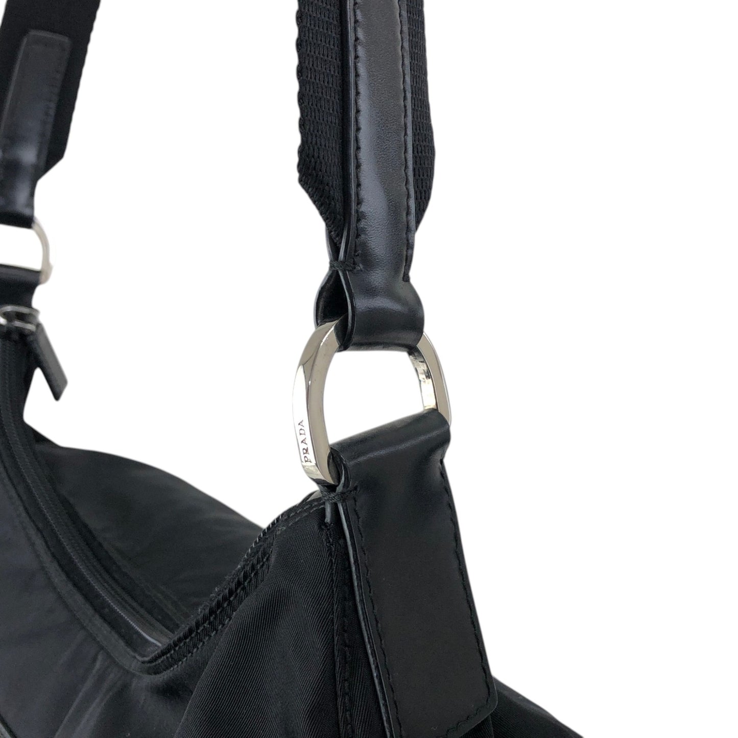 PRADA Tessuto Triangle Logo Front Pocket Shoulder bag Black Vintage 5ia535