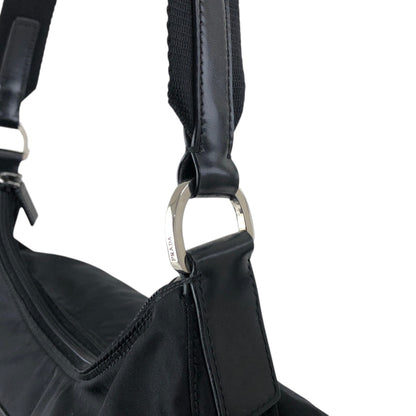 PRADA Tessuto Triangle Logo Front Pocket Shoulder bag Black Vintage 5ia535
