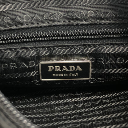 PRADA Triangle Logo Front Buckle Shoulder bag Black Vintage askzu2