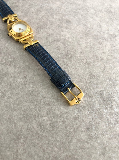 GUCCI Horse Bit Watch Gold×Blue Vintage dfsa2j
