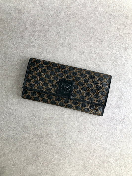 CELINE Macadam Blason Long Wallet Black Vintage b32zc4