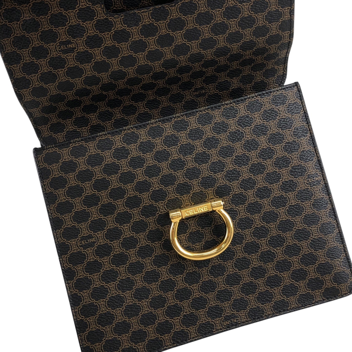 CELINE Macadam Horseshoe Double Flap Handbag Black Vintage eir5v4