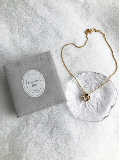 Christian Dior CD Logo Heart Motif Necklace Gold Vintage zck2u4