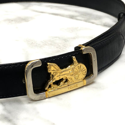CELINE Horse Carriage Leather Belt Navy Vintage zmr5za