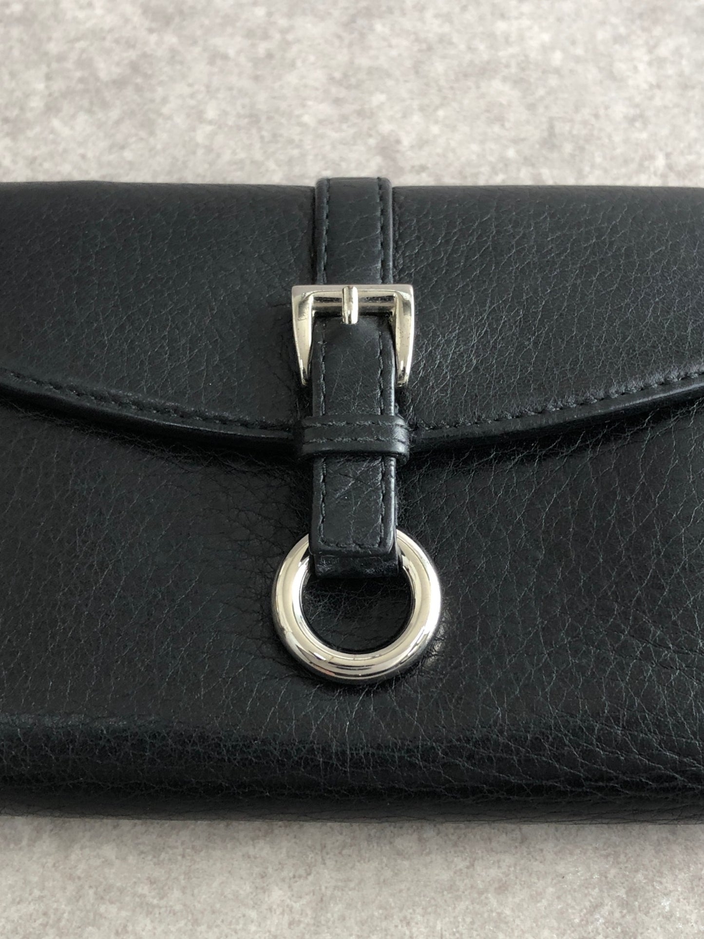 PRADA Buckle Motif Folded Wallet Black Vintage k574bi