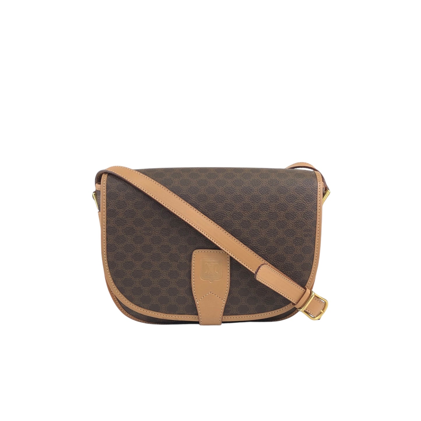 CELINE Macadam Blason Flap Shoulder bag Brown Vintage 7sfwkz