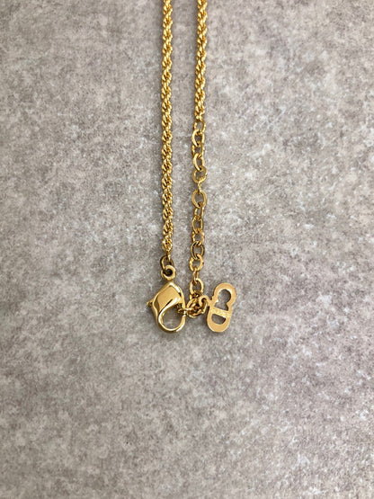 Christian Dior Emblem Rhinestone Necklace Gold Vintage vcjfee
