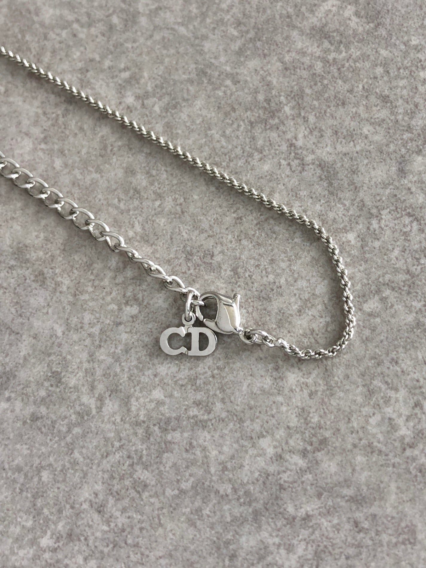 Christian Dior Ribbon Motif Rhinestone Necklace Silver Vintage 42u4s3