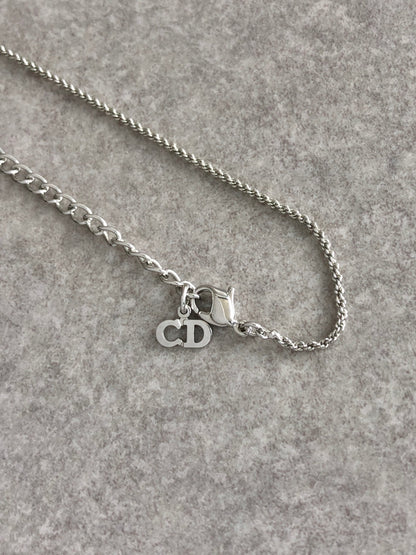 Christian Dior Ribbon Motif Rhinestone Necklace Silver Vintage 42u4s3