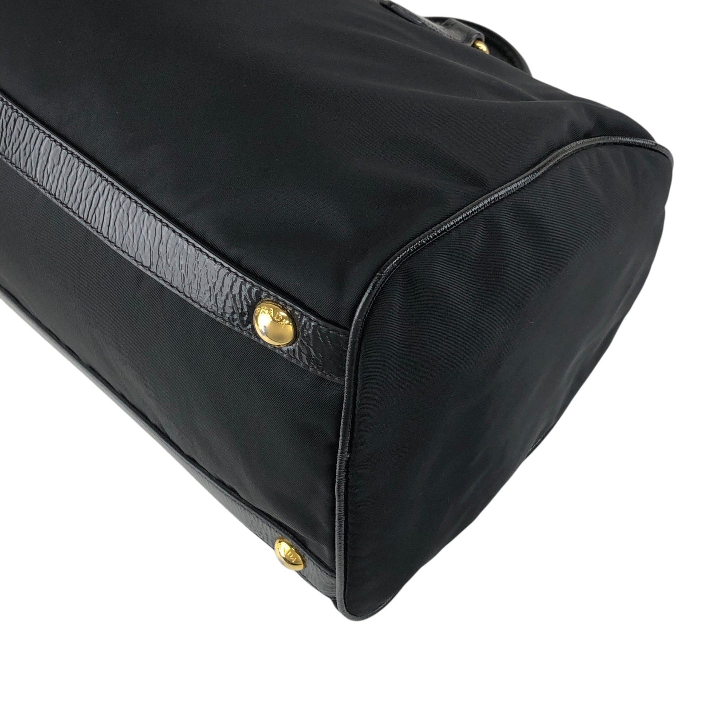 PRADA Logo Handbag Boston bag Black Vintage czrvv6