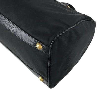 PRADA Logo Handbag Boston bag Black Vintage czrvv6