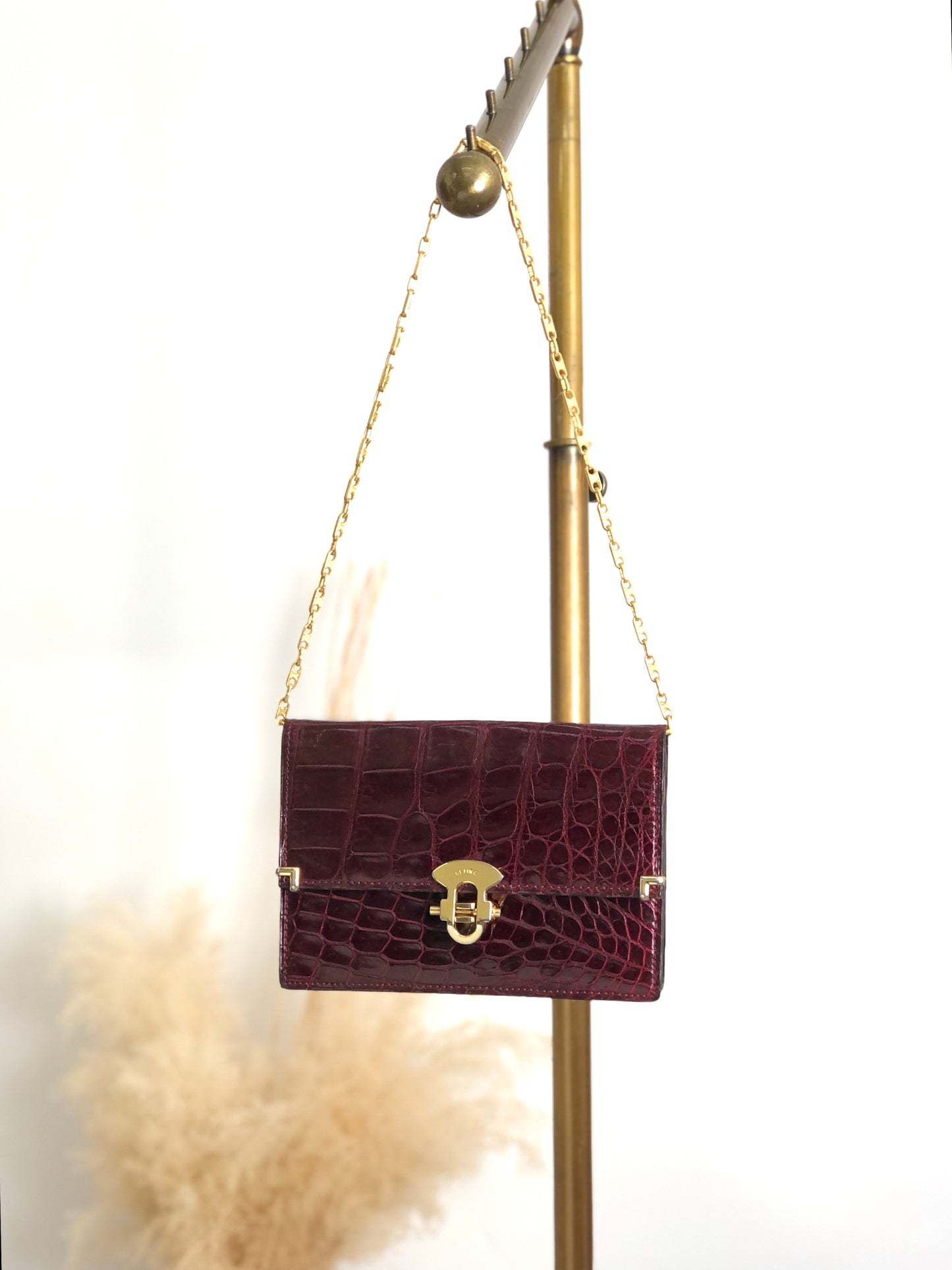 CELINE Front Lock Chain Shoulder bag Bordeaux Vintage iw6ga6