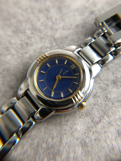 Yves Saint Laurent YSL Logo Quartz Watch Silver×Navy 5930-F91474 TA Vintage wg2id7