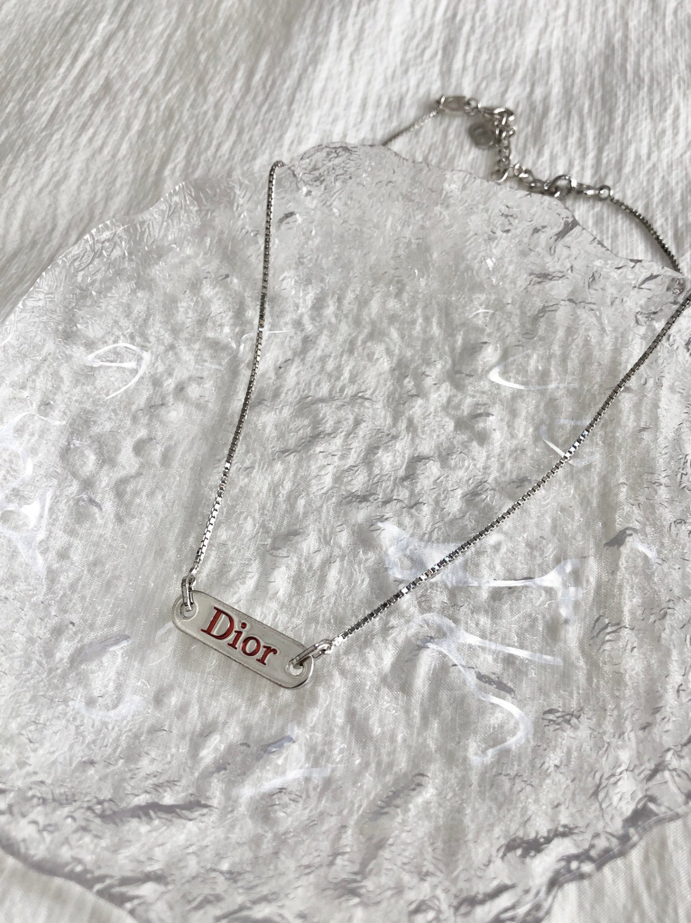 Christian Dior Logo Necklace Silver Vintage nvu437
