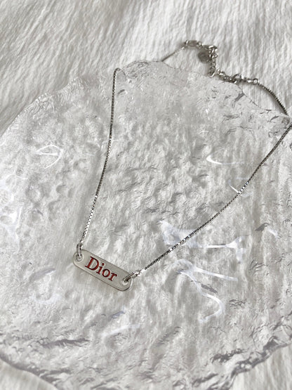 Christian Dior Logo Necklace Silver Vintage nvu437