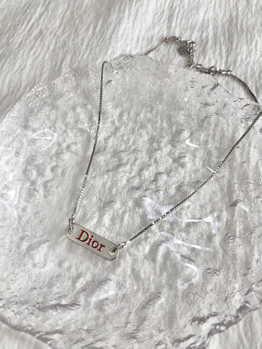 Christian Dior Logo Necklace Silver Vintage nvu437