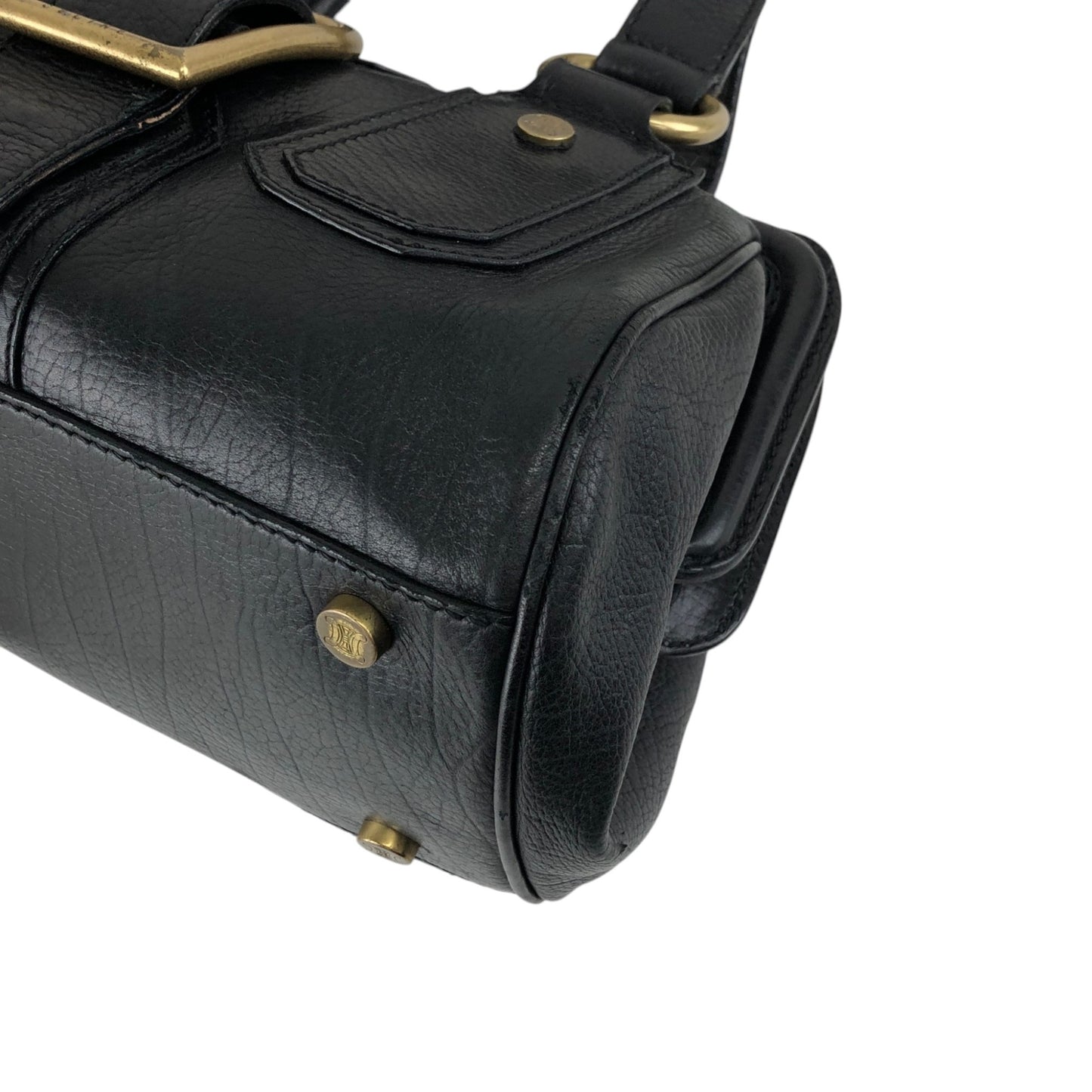 CELINE Front Buckle Small Boston bag Handbag Black Vintage nxugts