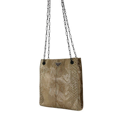 PRADA Triangle Logo Chain Shoulder bag Beige Vintage 6b4rwd