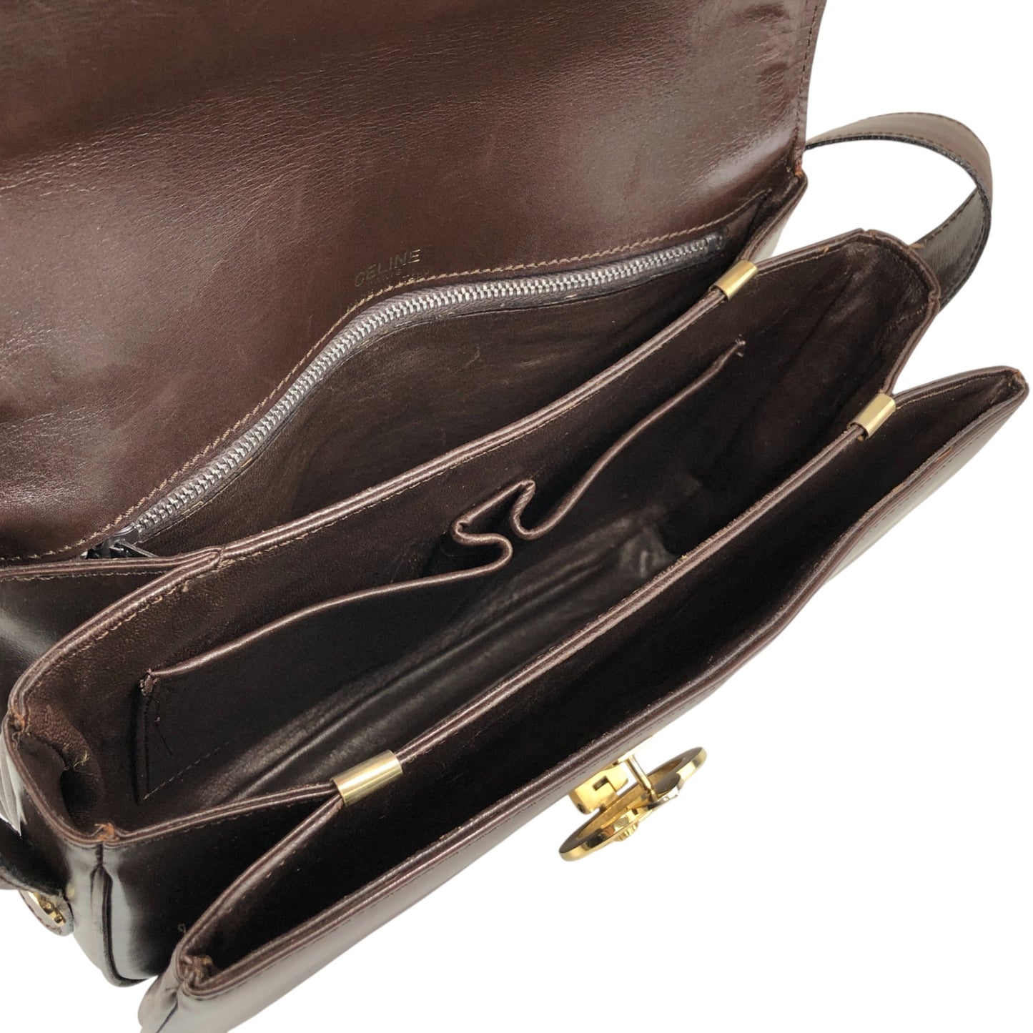 CELINE Triomphe Horse Carriage Shoulder bag Brown Vintage thyd2h