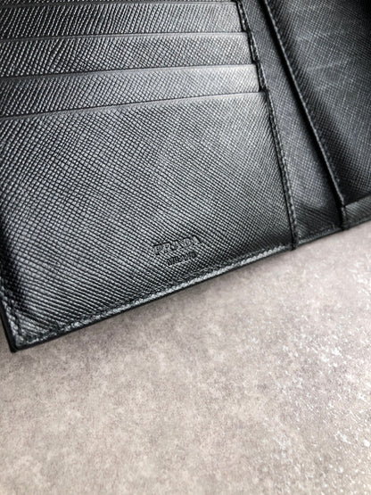 PRADA Triangle Logo Folded Wallet Black Vintage s2heh6
