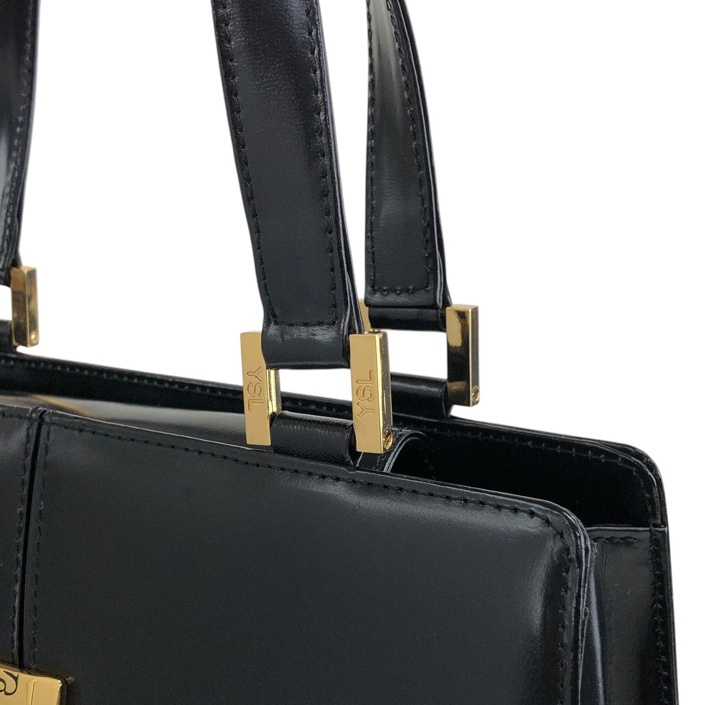 Yves Saint Laurent Logo Top Handle Handbag Black Vintage 8d84s4
