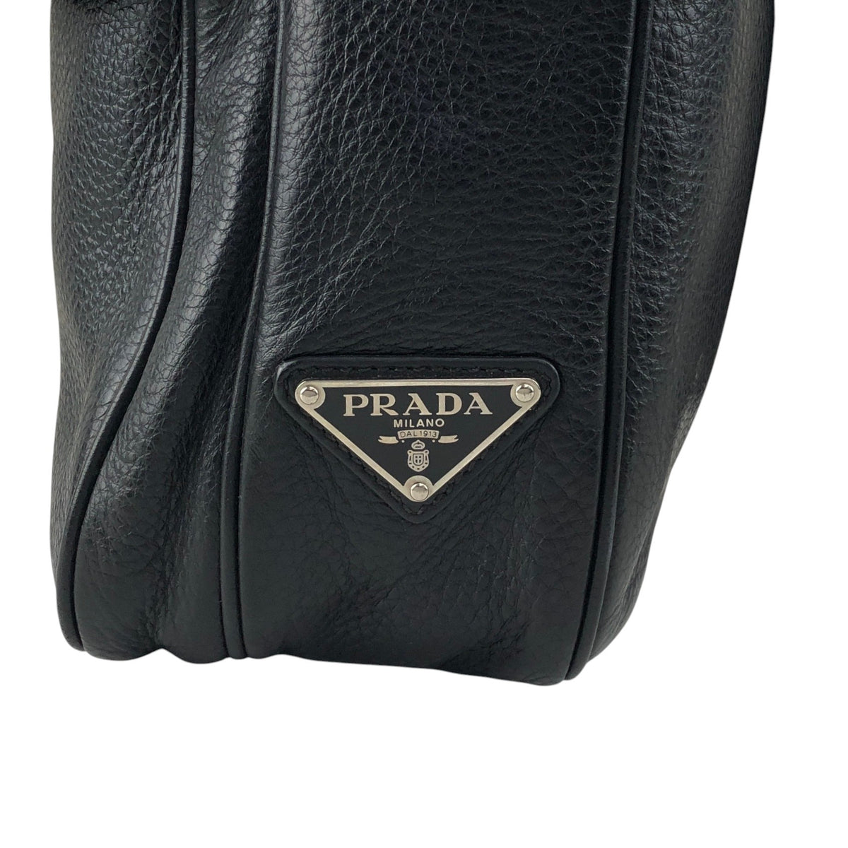 PRADA Triangle Logo Front Buckle Front Pocket Shoulder bag Black Vintage fg3jes