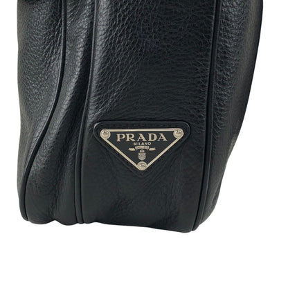 PRADA Triangle Logo Front Buckle Front Pocket Shoulder bag Black Vintage fg3jes